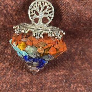Colorful Gemstone Pendant with Tree of Life